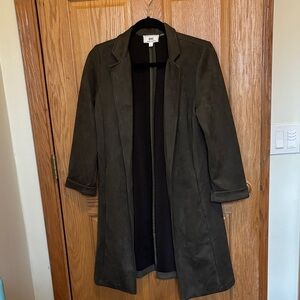 Have Olive Green Long Open-Front Trench Coat